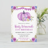 紫と青の花模様のパンプキン 秋の21歳の誕生日 招待状 (スタンド正面)