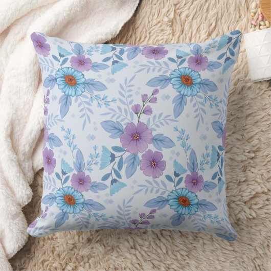 紫と青の花 クッション (ブランケット)