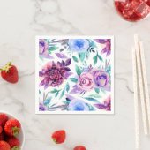 紫と青の花。水彩花模様 スタンダードカクテルナプキン (インサイチュ)