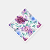 紫と青の花。水彩花模様 スタンダードカクテルナプキン (角)