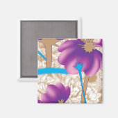 紫と青の華やかな花柄 マグネット (正面/裏面)