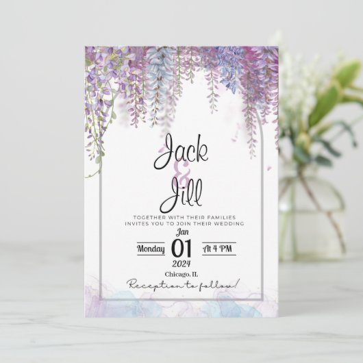 紫と青の藤の結婚式の招待 招待状 (スタンド正面)