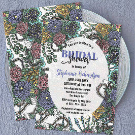 紫と青の詳細な花のブライダルシャワー 招待状