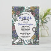 紫と青の詳細な花のブライダルシャワー 招待状 (スタンド正面)