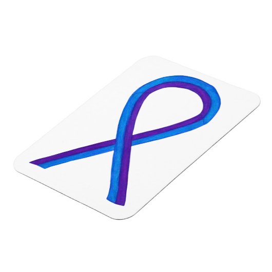 紫と青の認識度リボンカスタムマグネット マグネット (左側)