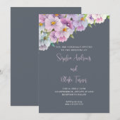 紫と青の野の花 グレイの庭でのウェディング 招待状 (正面/裏面)