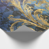 紫と青の金ゴールドスクロール ラッピングペーパー (角)