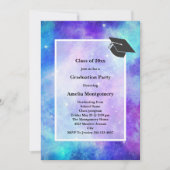 紫と青の銀河宇宙抽象卒業 招待状 (正面)