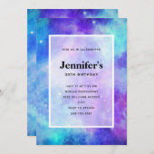 紫と青の銀河宇宙抽象誕生日 招待状 (正面/裏面)