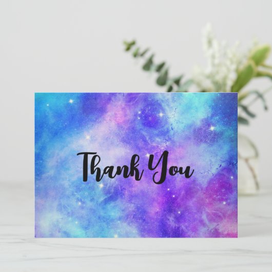 紫と青の銀河系宇宙抽象芸術ありがとう サンキューカード (スタンド正面)