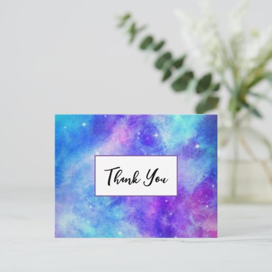 紫と青の銀河系宇宙抽象芸術ありがとう ポストカード (スタンド正面)