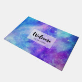 紫と青の銀河系宇宙抽象芸術へようこそ ドアマット (アングル)