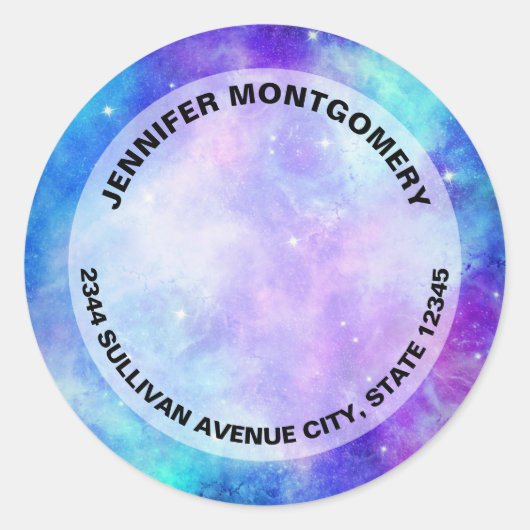 紫と青の銀河系宇宙抽象芸術アドレス ラウンドシール (正面)