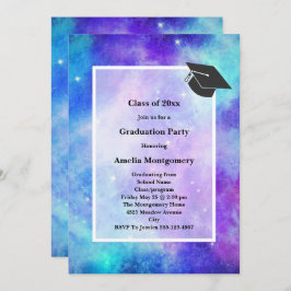 紫と青の銀河系宇宙抽象芸術卒業 招待状