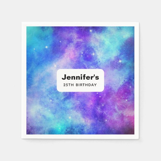 紫と青の銀河系宇宙抽象芸術誕生日 スタンダードカクテルナプキン (正面)
