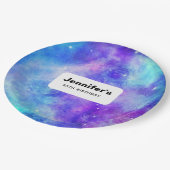 紫と青の銀河系宇宙抽象芸術誕生日 ペーパープレート (アングル)
