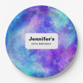紫と青の銀河系宇宙抽象芸術誕生日 ペーパープレート (正面)
