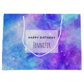 紫と青の銀河系宇宙抽象芸術誕生日 ラージペーパーバッグ (正面)