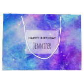 紫と青の銀河系宇宙抽象芸術誕生日 ラージペーパーバッグ (裏面)