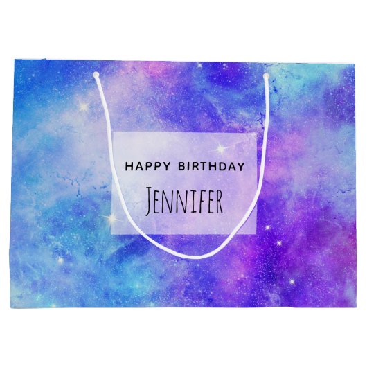 紫と青の銀河系宇宙抽象芸術誕生日 ラージペーパーバッグ (裏面)