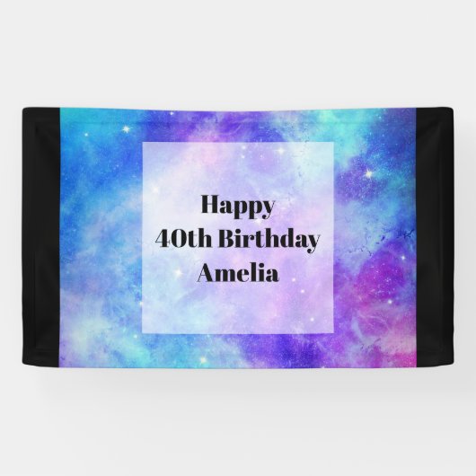 紫と青の銀河系宇宙抽象芸術誕生日 横断幕 (横)