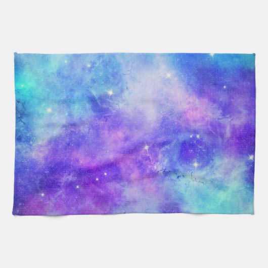 紫と青の銀河系宇宙抽象芸術 キッチンタオル (横)
