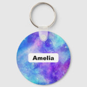 紫と青の銀河系宇宙抽象芸術 キーホルダー (正面)