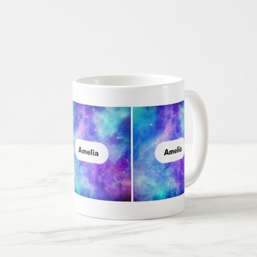 紫と青の銀河系宇宙抽象芸術 コーヒーマグカップ (正面右)