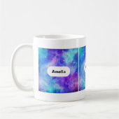 紫と青の銀河系宇宙抽象芸術 コーヒーマグカップ (左)