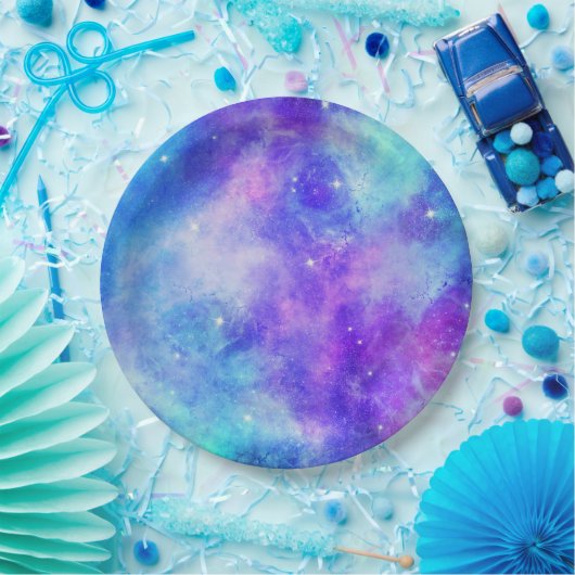 紫と青の銀河系宇宙抽象芸術 ペーパープレート (パーティー)