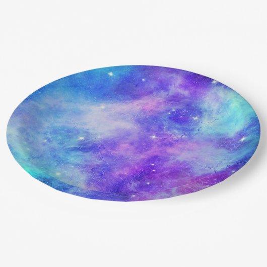 紫と青の銀河系宇宙抽象芸術 ペーパープレート (アングル)