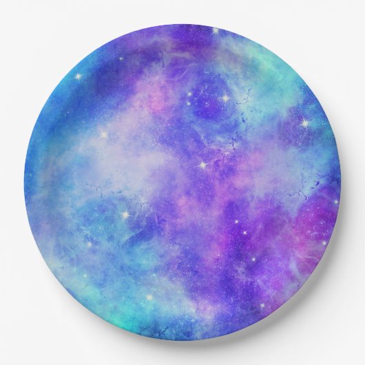 紫と青の銀河系宇宙抽象芸術 ペーパープレート (正面)