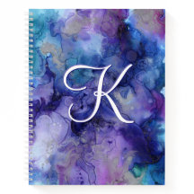 紫と青の銀河系水彩イニシャル手帳