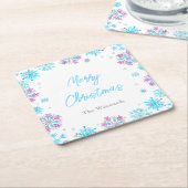 紫と青の雪の結晶クリスマスパーティー スクエアペーパーコースター (アングル)