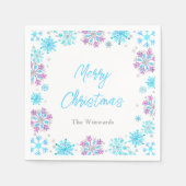 紫と青の雪の結晶クリスマスパーティー スタンダードカクテルナプキン (正面)