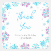 紫と青の雪の結晶誕生日ありがとう スクエアシール (正面)