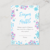 紫と青の雪片の冬のおむつラッフル エンクロージャーカード (正面)