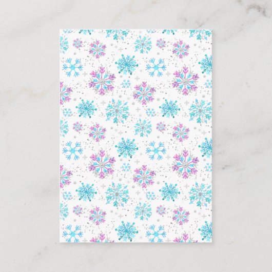 紫と青の雪片の冬のブックリクエスト エンクロージャーカード (裏面)