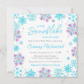 紫と青の雪片の冬の赤ちゃんシャワー 招待状 (正面)