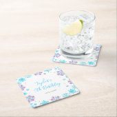 紫と青の雪片の誕生日パーティー スクエアペーパーコースター (インサイチュ)