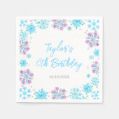 紫と青の雪片の誕生日パーティー スタンダードカクテルナプキン (正面)