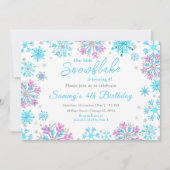 紫と青の雪片の誕生日パーティー 招待状 (正面)