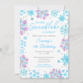 紫と青の雪片の誕生日パーティー 招待状 (正面)