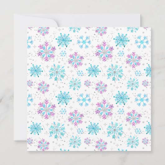 紫と青の雪片の誕生日パーティー 招待状 (裏面)
