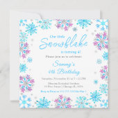 紫と青の雪片の誕生日パーティー 招待状 (正面)