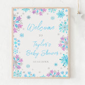 紫と青の雪片ベビーシャワーへようこそ ポスター
