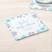 紫と青の雪片ベビーシャワー スクエアペーパーコースター (アングル)