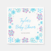 紫と青の雪片ベビーシャワー スタンダードカクテルナプキン (正面)