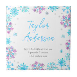 紫と青の雪片ベビー誕生統計 タイル