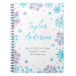 紫と青の雪片ベビー誕生統計 ノートブック